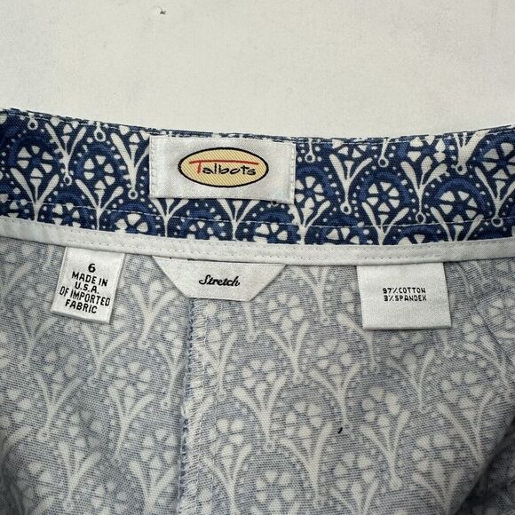 VTG Talbots Blue White Geometric Floral Cropped Pants Stretch Side Zip Sz 6 - Picture 6 of 8